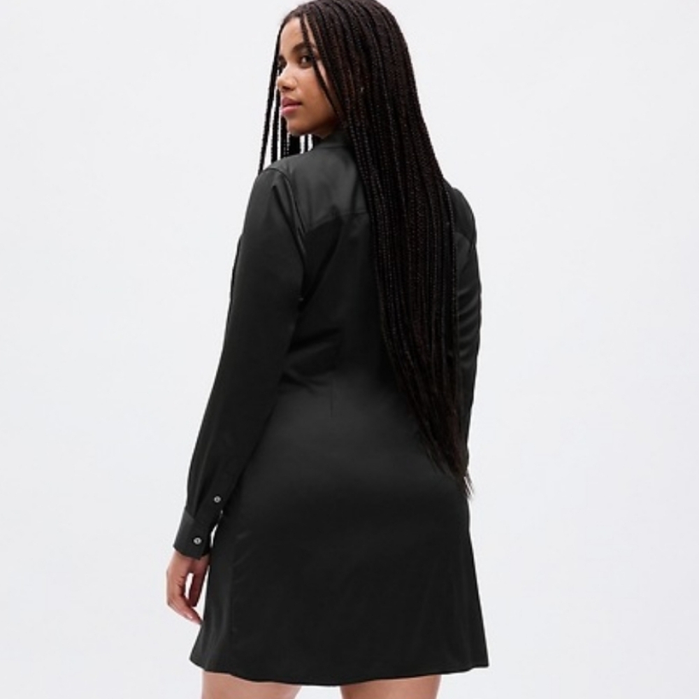 NWT GAP BLACK RUCHED MINI LONG SLEEVE SHIRTDRESS SIZE SMALL PETITE - Picture 2 of 11